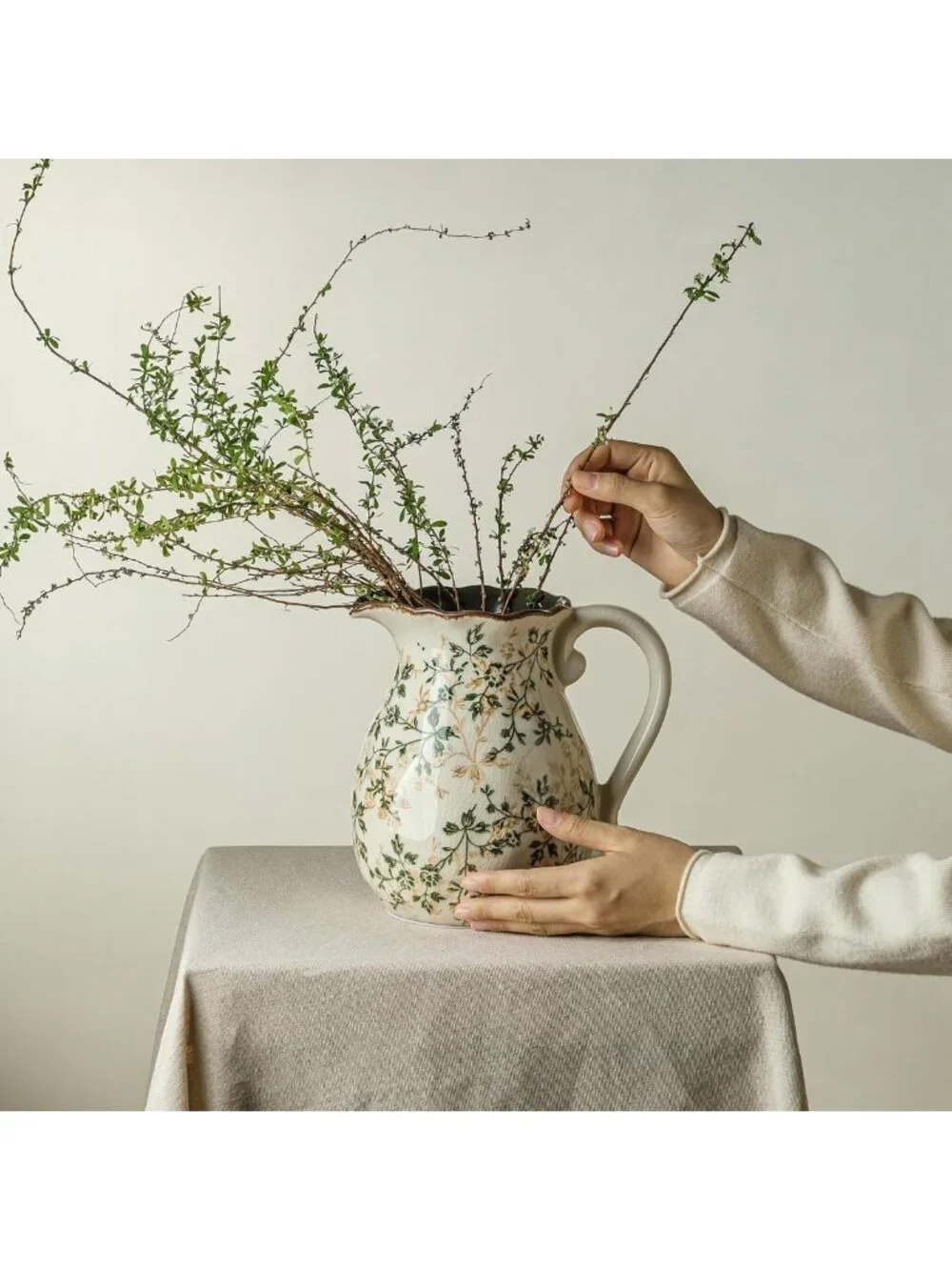 Vintage Green Ceramic Flower Vase | Rustic Farmhouse Decor for Home & Wedding